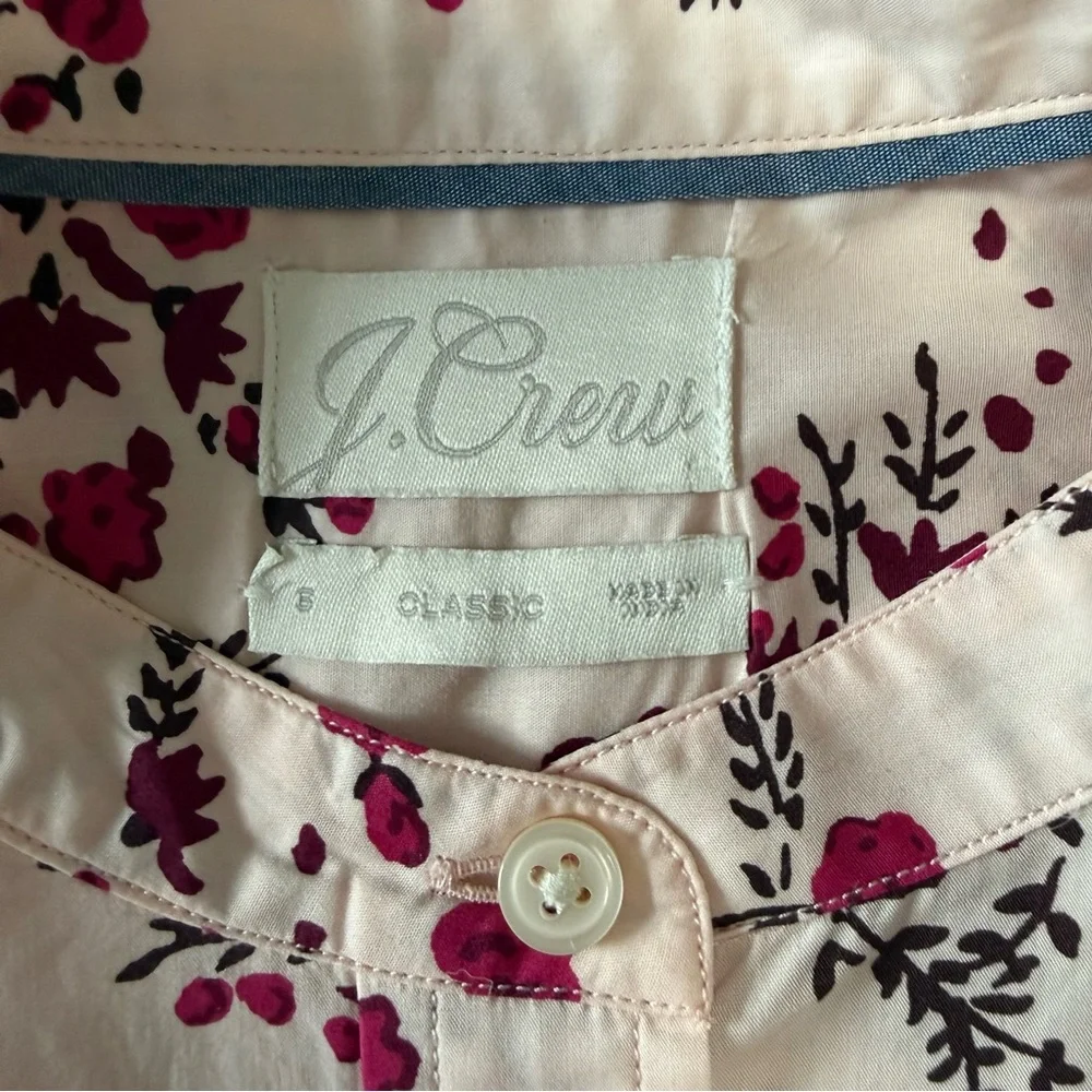 J‎ Crew Women’s Classic-fit collarless puff sleeve Floral Blouse Size 6